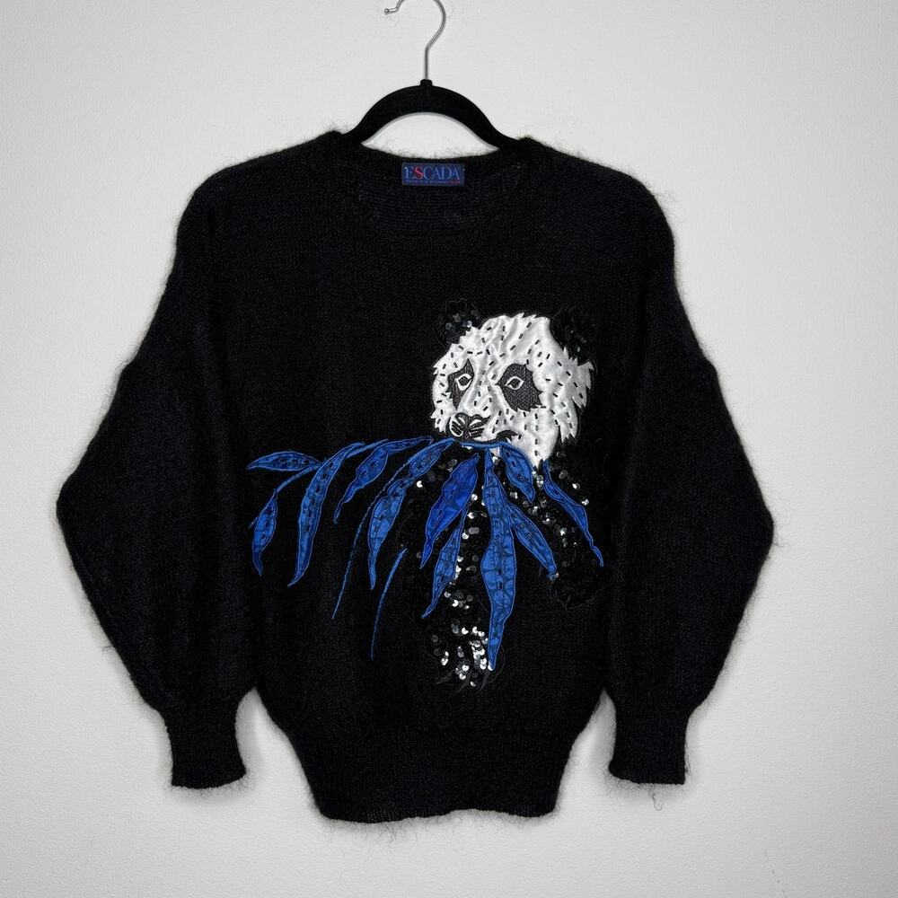 Vintage Escada Panda Mohair Sweater Sequin Novelty Knit Margaretha Ley EU 36